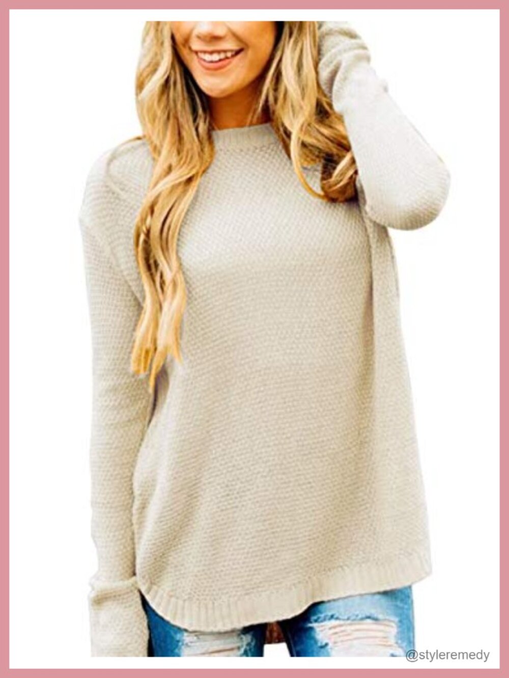 MEROKEETY Fall Long Sweater for Women Loose Fit Crewneck Knit Pullover Casual